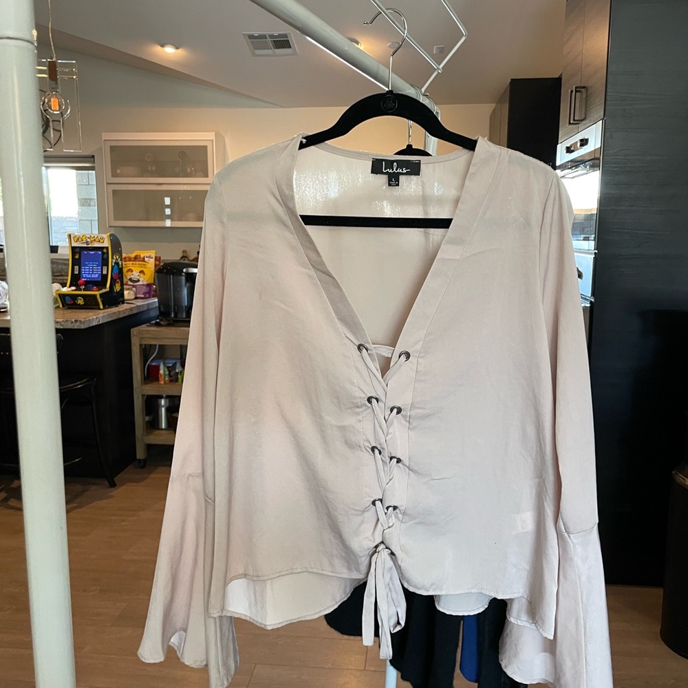 Lulu's Blush Lace-Up Blouse